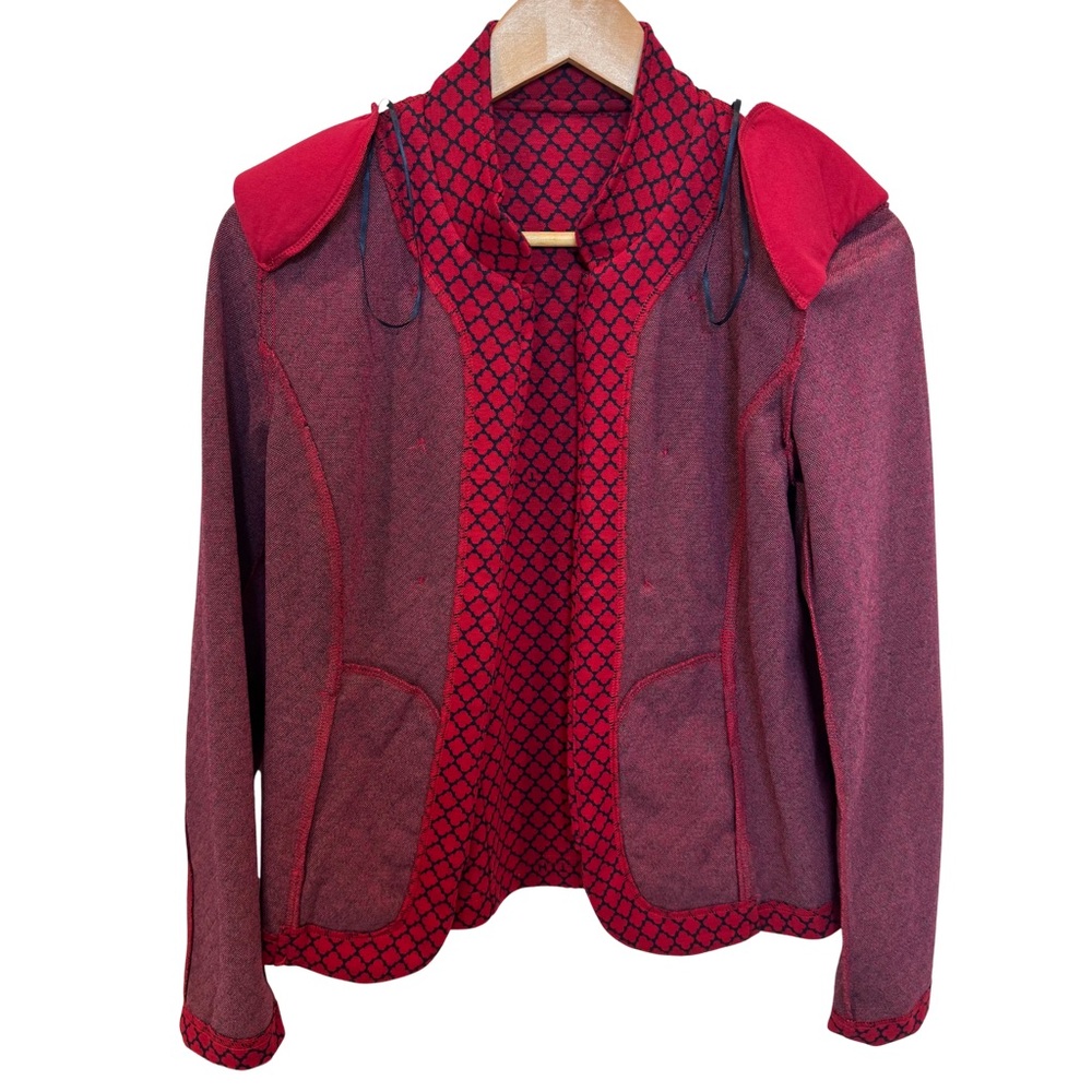 NWT $109 Tommy Hilfiger S Red Navy Jacquard Military Blazer Jacket Workwear - Picture 6 of 12